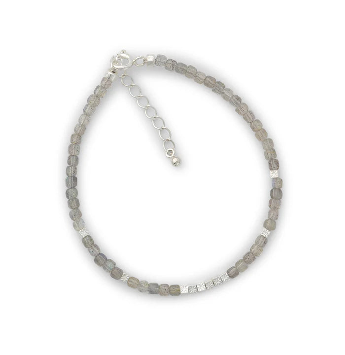 Silberarmband mit Labradorit (2,5 mm), handgefertigt in Deutschland, schlichte Eleganz mit natürlichem Schimmer