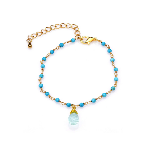 Edelsteinarmband mit Türkis & Chalcedon Tropfen - Perla d'Oro