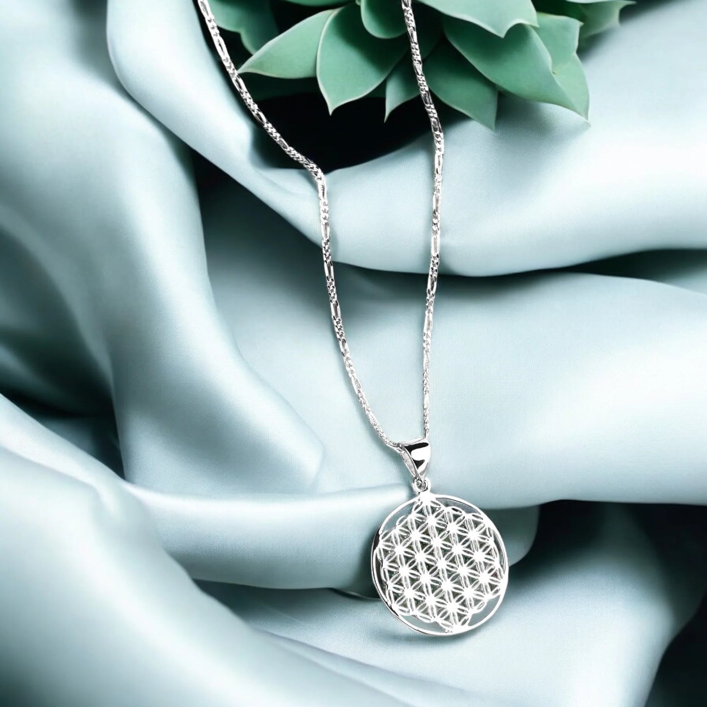 MadamLili Silberkette mit Blume des Lebens Anhänger – elegante 925 Sterling Silberkette mit Blume des Lebens Anhänger