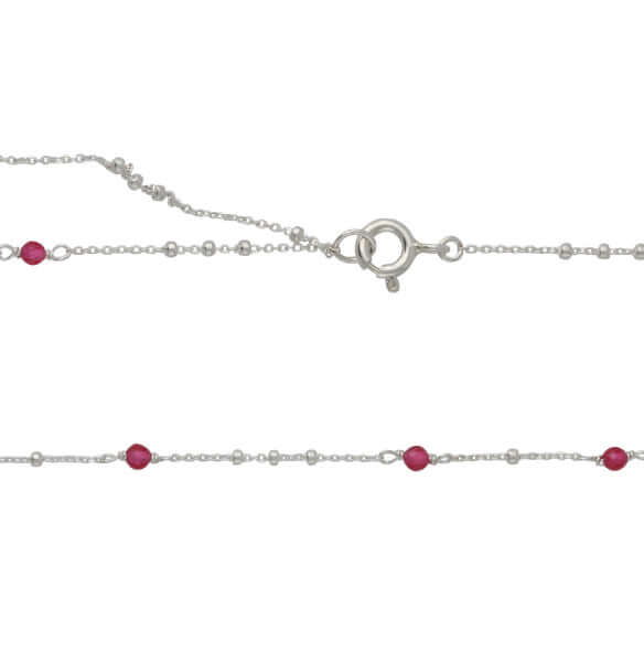 925 Sterling Silber Collier mit Synth. Rubin – feine Kette mit synthetischen Rubinen und strukturierter Oberfläche.