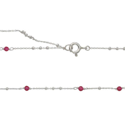 925 Sterling Silber Collier mit Synth. Rubin – feine Kette mit synthetischen Rubinen und strukturierter Oberfläche.