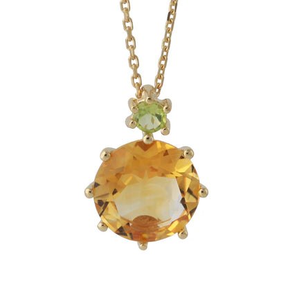 Schmuckset Citrin & Peridot: Anhänger mit gelbem Citrin und grünem Peridot auf 18k vergoldeter 925er Silberkette.