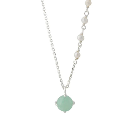 Schmuckset Amazonit & Süßwasserperlen: Silberkette mit grünem Amazonit-Anhänger und Perlenakzenten