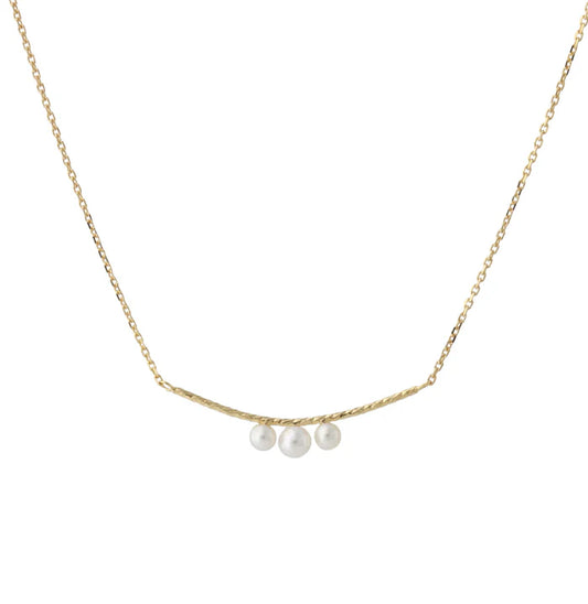 Silbercollier vergoldet mit drei Süßwasserperlen (3 mm, 3 mm und 4 mm), 18 ct Gelbvergoldung, Bar-Anhänger