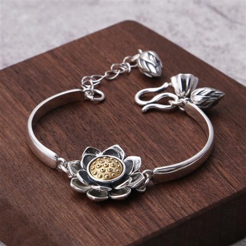 Women's Bracelet Lotus Flower Sterling Silver Perla d'Oro