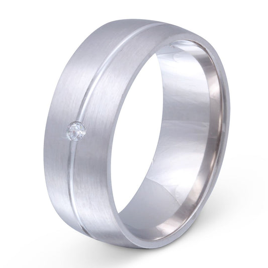 Damenring Elion aus 925 Sterling Silber, breiter Ring mit mattierter Oberfläche und kleinem weißen Stein in der Nut