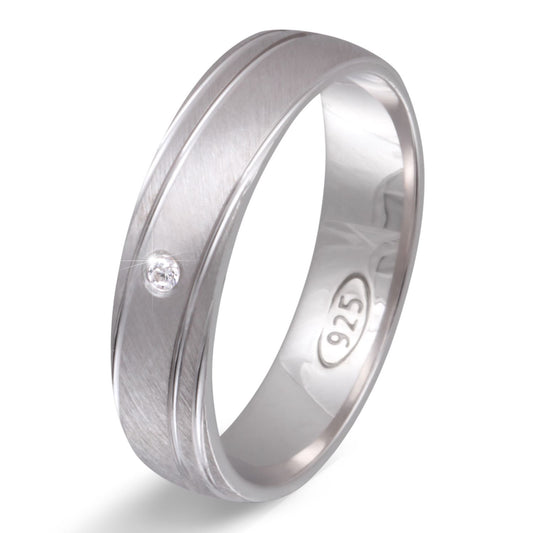 Damenring Noelia aus 925er Silber mit gebürsteter Oberfläche, abgerundeter Form und kleinem Stein.