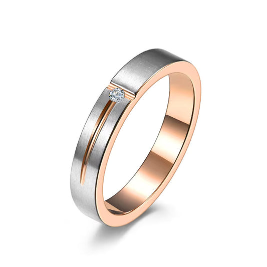 Eleganter Damenring mit Zirkonia aus Wolframcarbid, 4 mm breit, in Roségold, perfekt für stilbewusste Frauen. Perla d'Oro