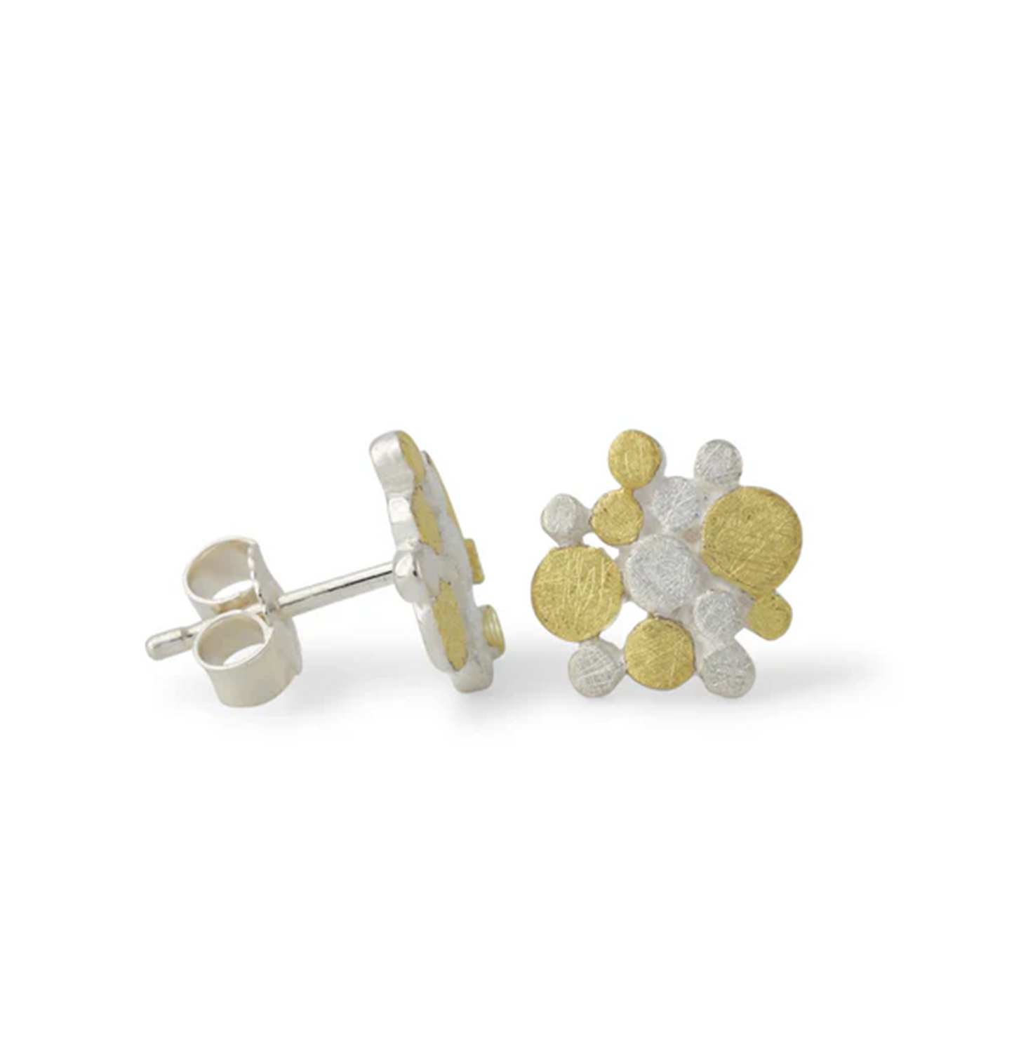Ohrstecker Constella 10 mm: Cluster aus goldenen und silbernen Kreisen aus 925 Sterlingsilber mit Gelbvergoldung
