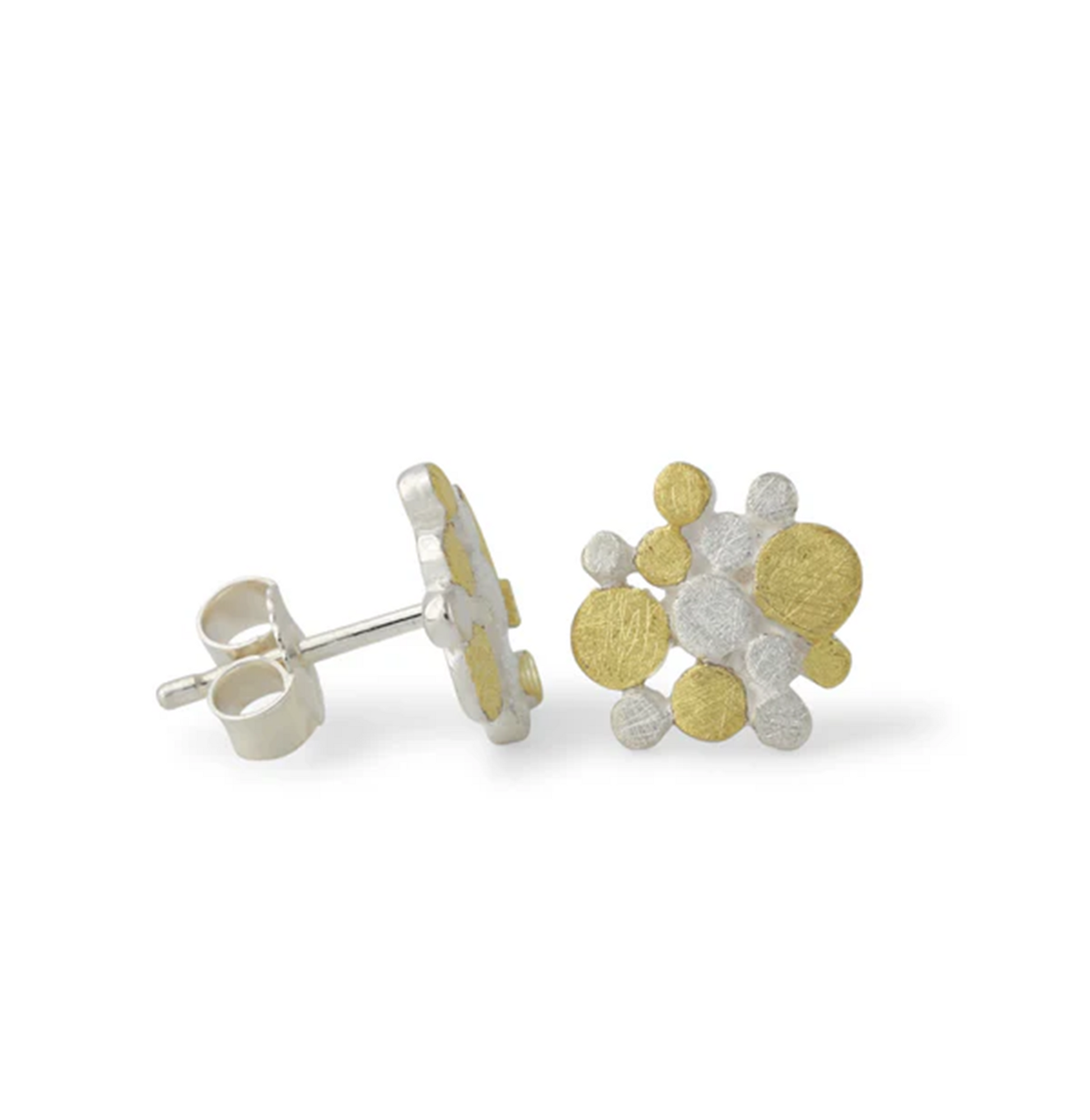 Ohrstecker Constella 10 mm: Cluster aus goldenen und silbernen Kreisen aus 925 Sterlingsilber mit Gelbvergoldung