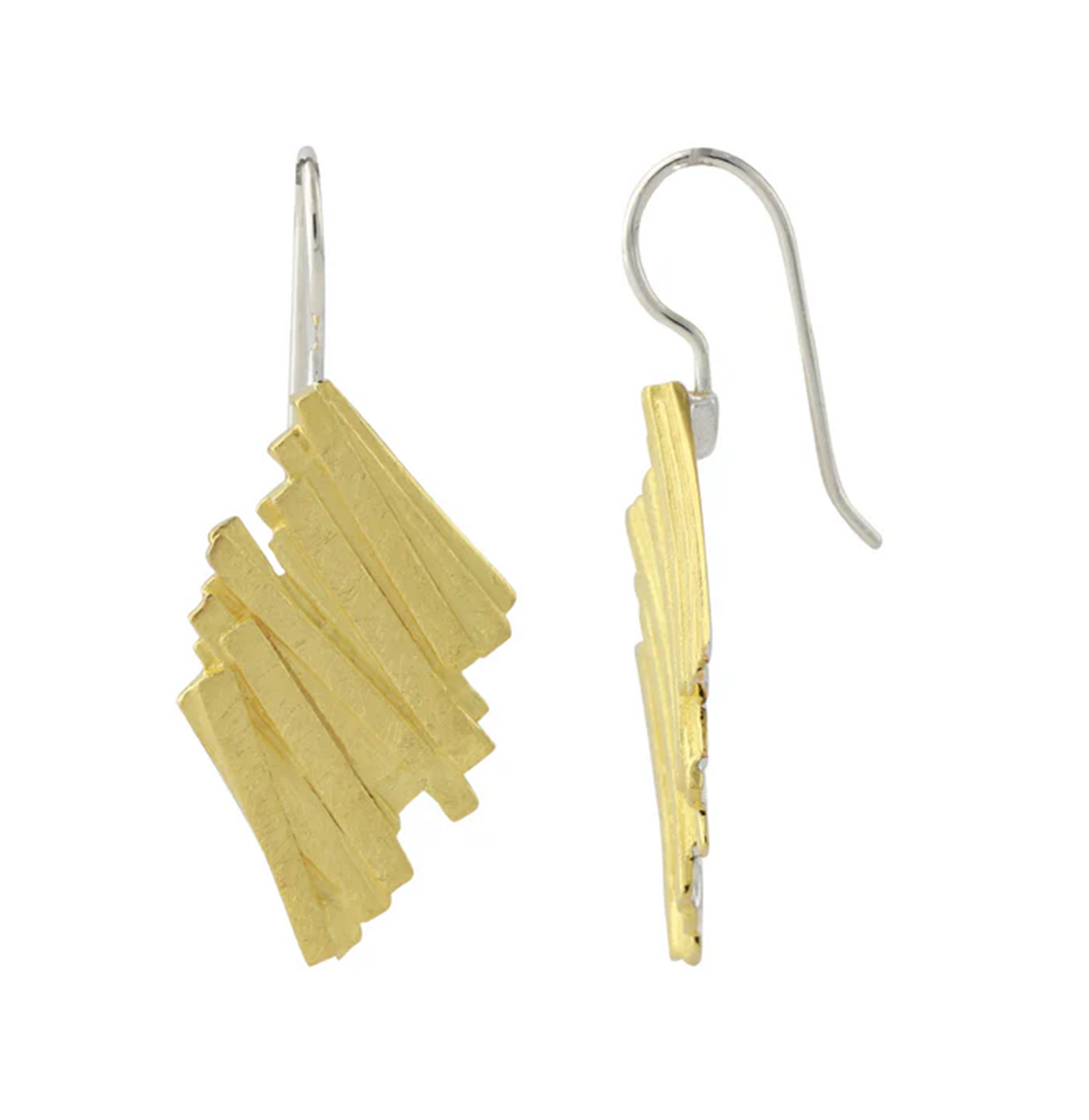 Silberohrstecker Eldorado, 18ct vergoldet – gestufte, rechteckige Goldplatten an Hakenverschluss.