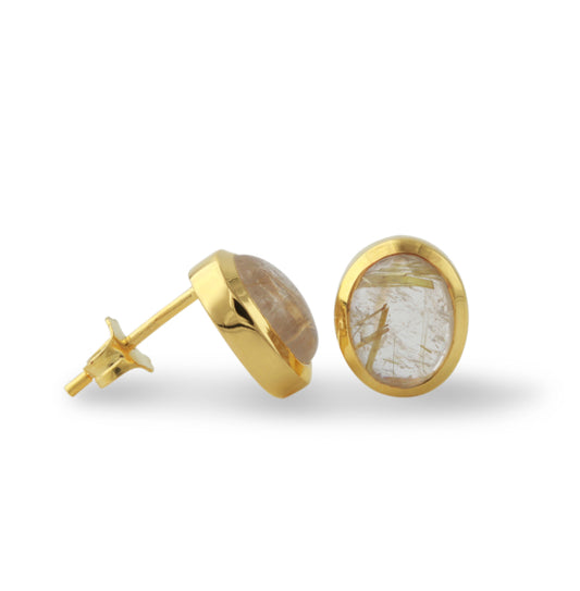 Silberohrstecker Icur 18ct vergoldet mit Rutilquarz - Perla d'Oro