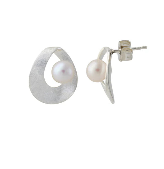 Campur Silberohrstecker mit Süßwasserperle - Twist round, 7 mm Perle, 925 Sterlingsilber, handgefertigt in Deutschland