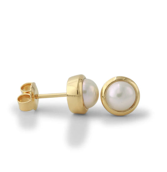 Campur Silberohrstecker vergoldet mit 6 mm Süßwasserperle, goldene Fassungen, glanzpoliert.