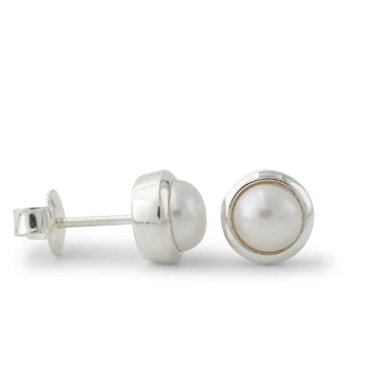 Silberohrstecker mit 6 mm Süßwasserzuchtperle, Campur, 925er Silber, polierte Oberfläche, handgefertigt in Deutschland
