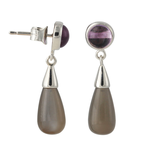 Silberohrstecker mit Amethyst & Mondstein - Perla d'Oro