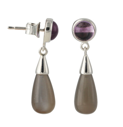 Silberohrstecker mit Amethyst & Mondstein - Perla d'Oro