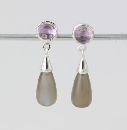 Silberohrstecker mit Amethyst & Mondstein - Perla d'Oro