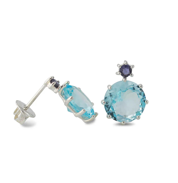 Ohrstecker-Set Topas & Iolith aus 925er Silber mit blauem Topas und lila Iolith