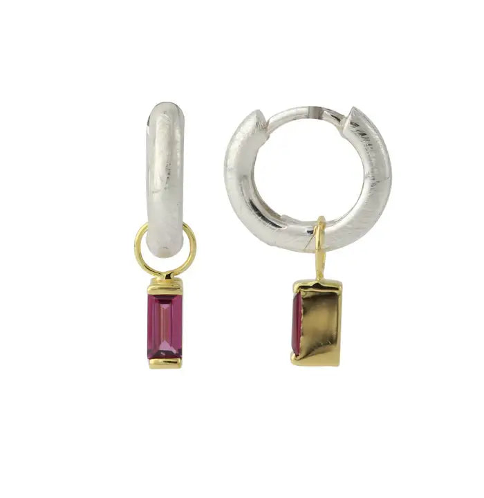 Creolen mit Rhodolith, 18ct vergoldet, 6x3 mm, 925-Sterlingsilber, Bicolor, Rhodolith im Baguette-Schliff