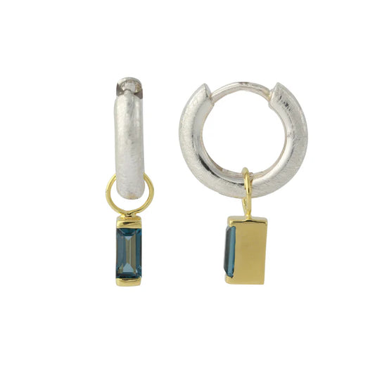 Creolen mit London Blue Topas, 6x3 mm, 18ct vergoldet, 925-Sterlingsilber, Bicolor-Design