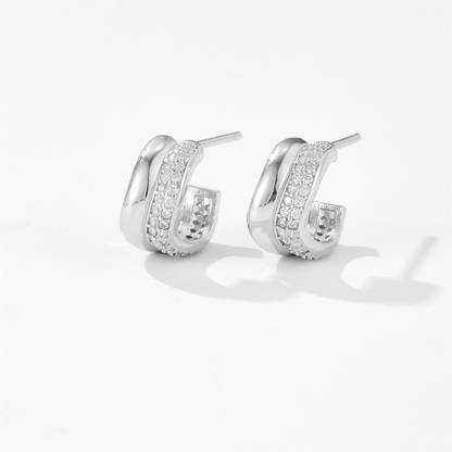 Geometrische Creolenohrringe mit Zirkonia aus 925er Sterling Silber - Perla d'Oro #