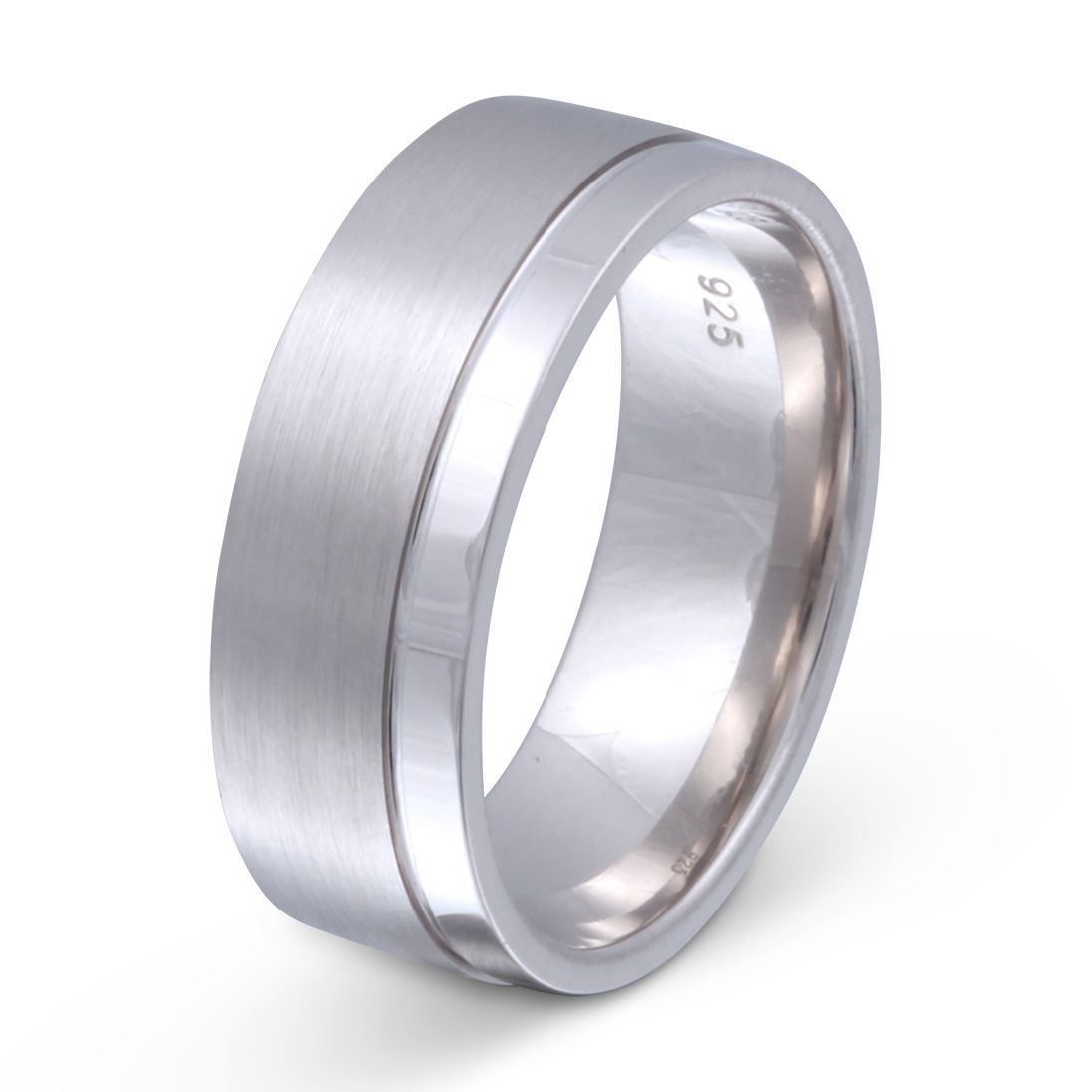 Herrenring Amaris aus 925 Sterling Silber, flacher, breiter Ring mit mattierter Außenfläche und polierten Kanten