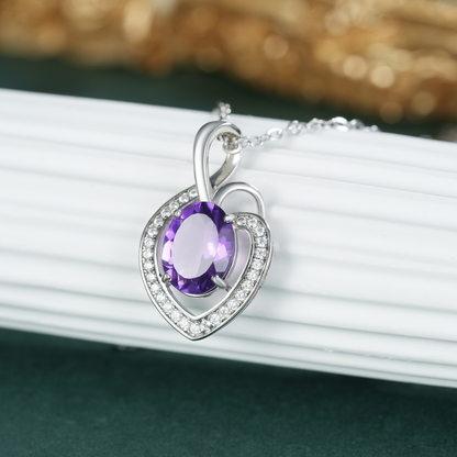 Herzförmige Amethyst Halskette aus S925 Silber - Perla d'Oro #