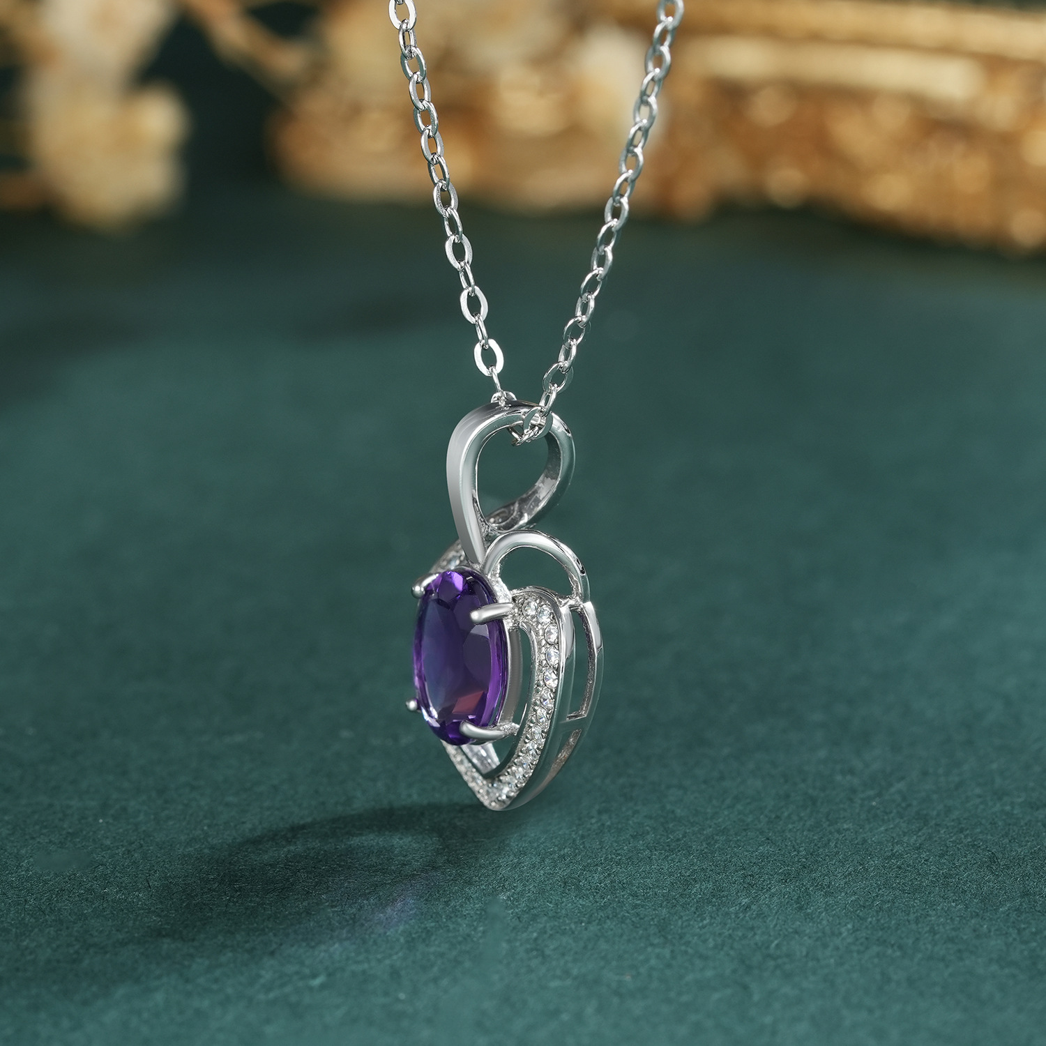 Herzförmige Amethyst Halskette aus S925 Silber - Perla d'Oro #