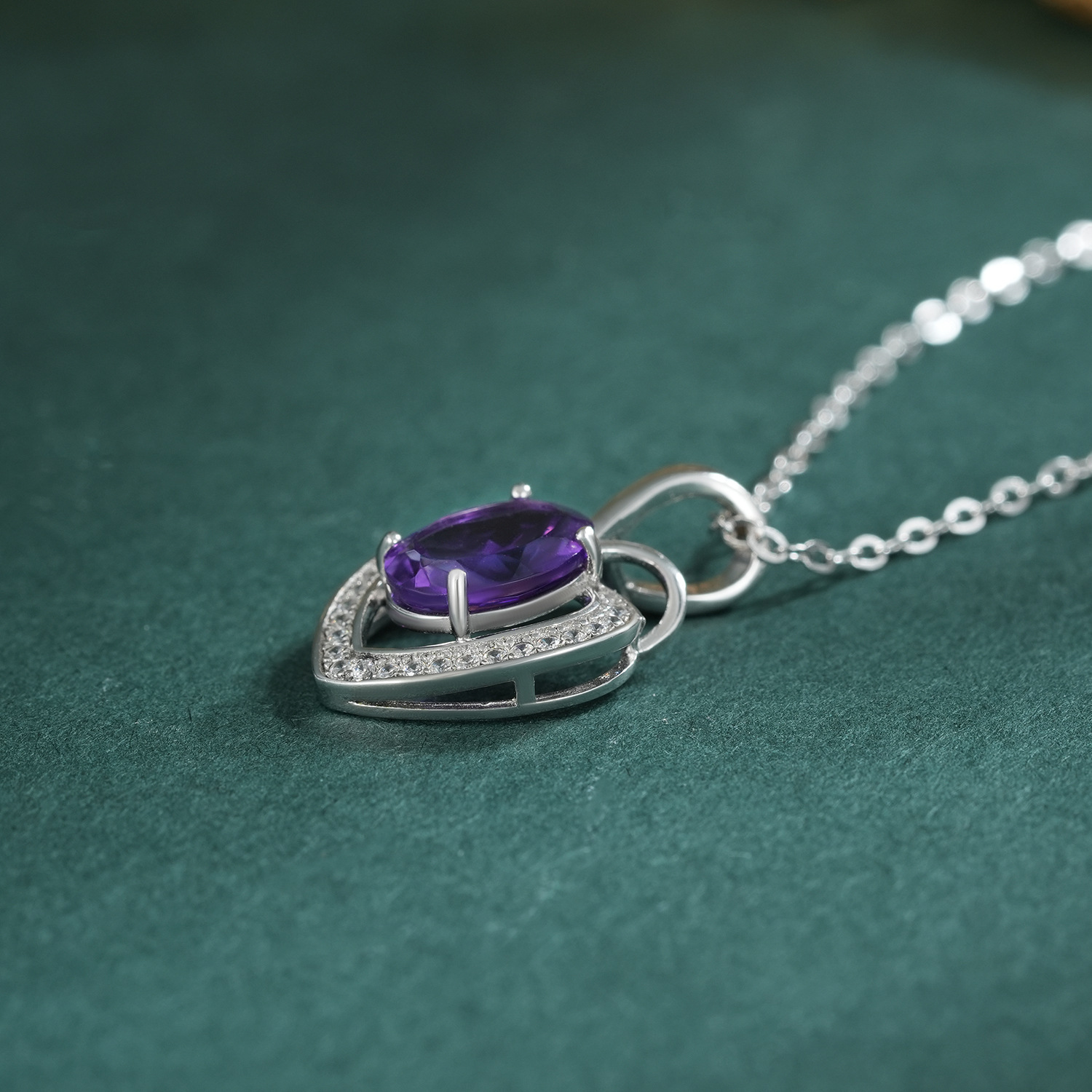 Herzförmige Amethyst Halskette aus S925 Silber - Perla d'Oro #