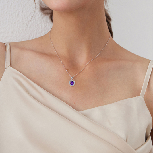 Herzförmige Amethyst Halskette aus Sterlingsilber - Perla d'Oro
