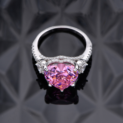 Herzförmiger Ring mit 12mm Diamant in 925 Silber aus Rosa und Weißem Edelstein - Perla d'Oro #