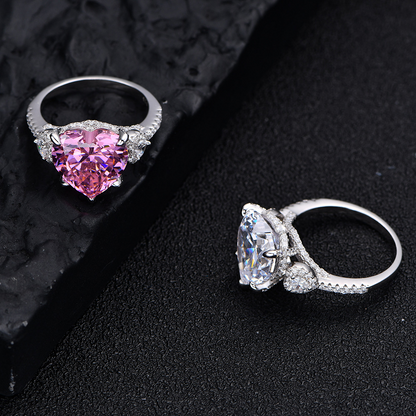 Herzförmiger Ring mit 12mm Diamant in 925 Silber aus Rosa und Weißem Edelstein - Perla d'Oro #