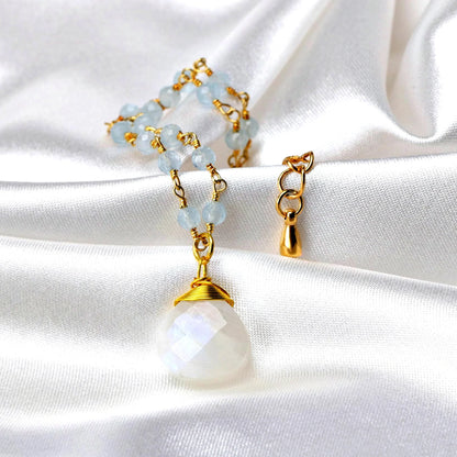 Edelsteinarmband mit Aquamarin & Mondstein Tropfen - Perla d'Oro