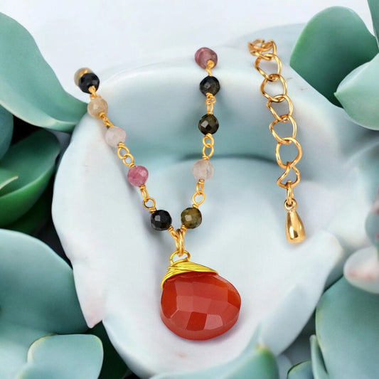 Edelsteinarmband mit Turmalin & Karneol Tropfen - Perla d'Oro