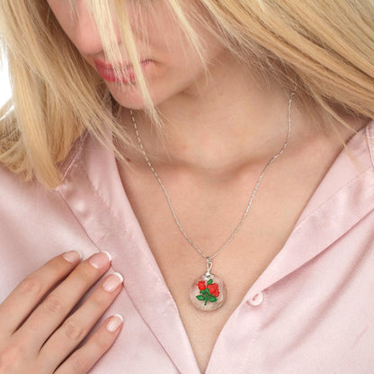 Rose Glas Anhänger mit Kette 925 Silber von MadamLili – silberne Kette mit Rosen-Glasanhänger