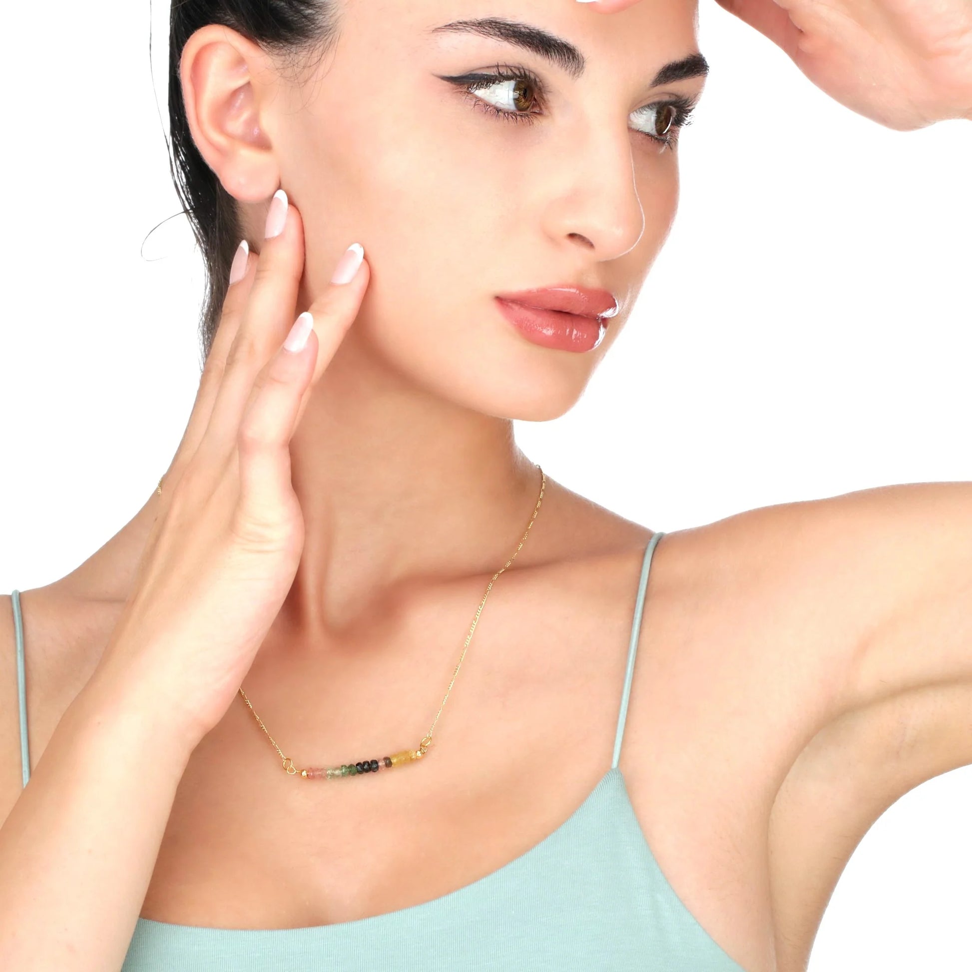 MadamLili Turmalin Edelsteinkette vergoldet aus 925 Silber – handgefertigt in Deutschland, farbverlaufende Turmalin