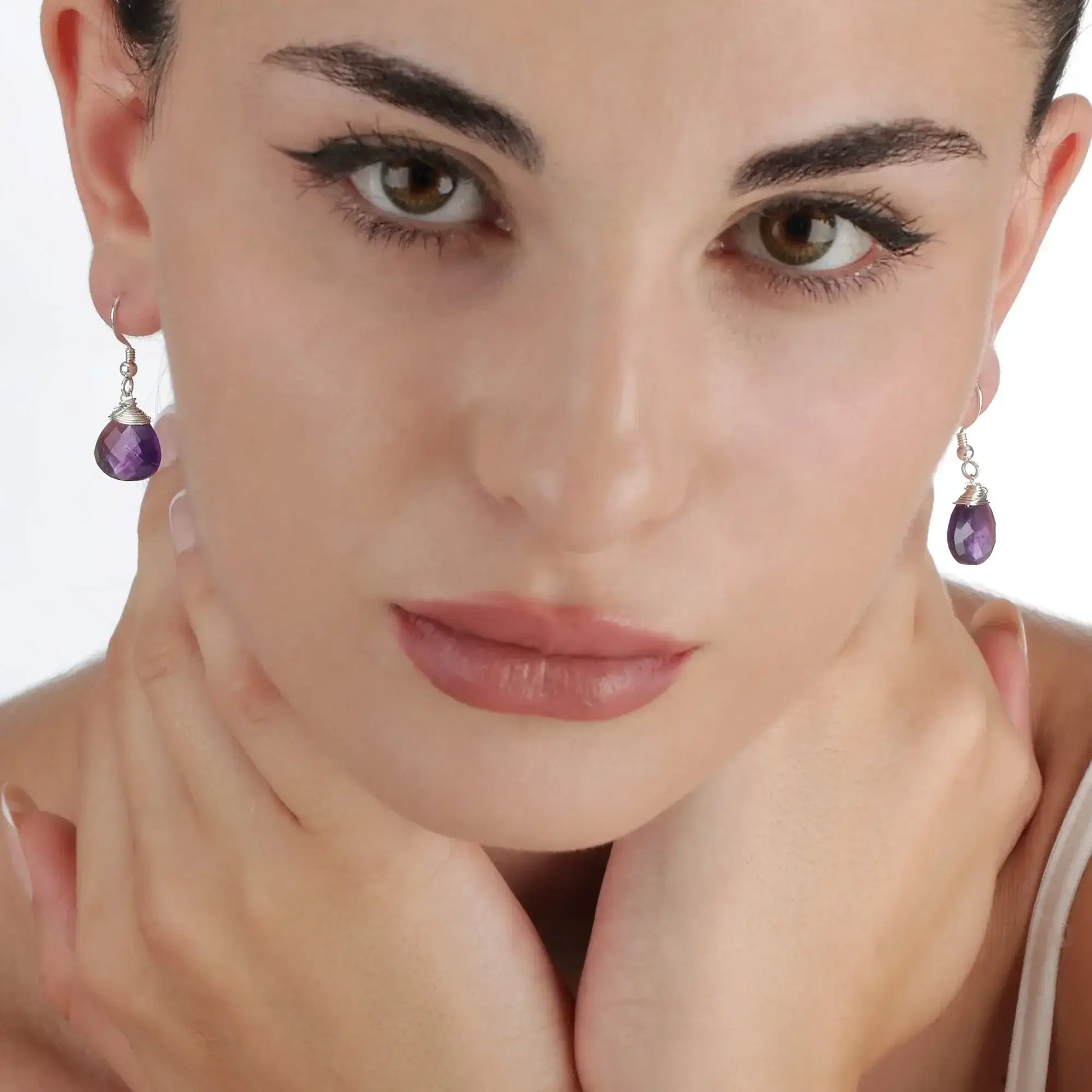 Amethyst-Tropfen-Ohrringe aus 925 Sterling Silber mit facettiertem violettem Amethyst