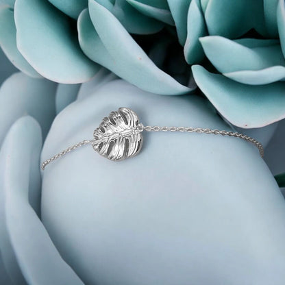 Monstera Blatt Armband - 925 Sterling Silber, filigranes Monstera‑Blatt an feiner Kette, MadamLili