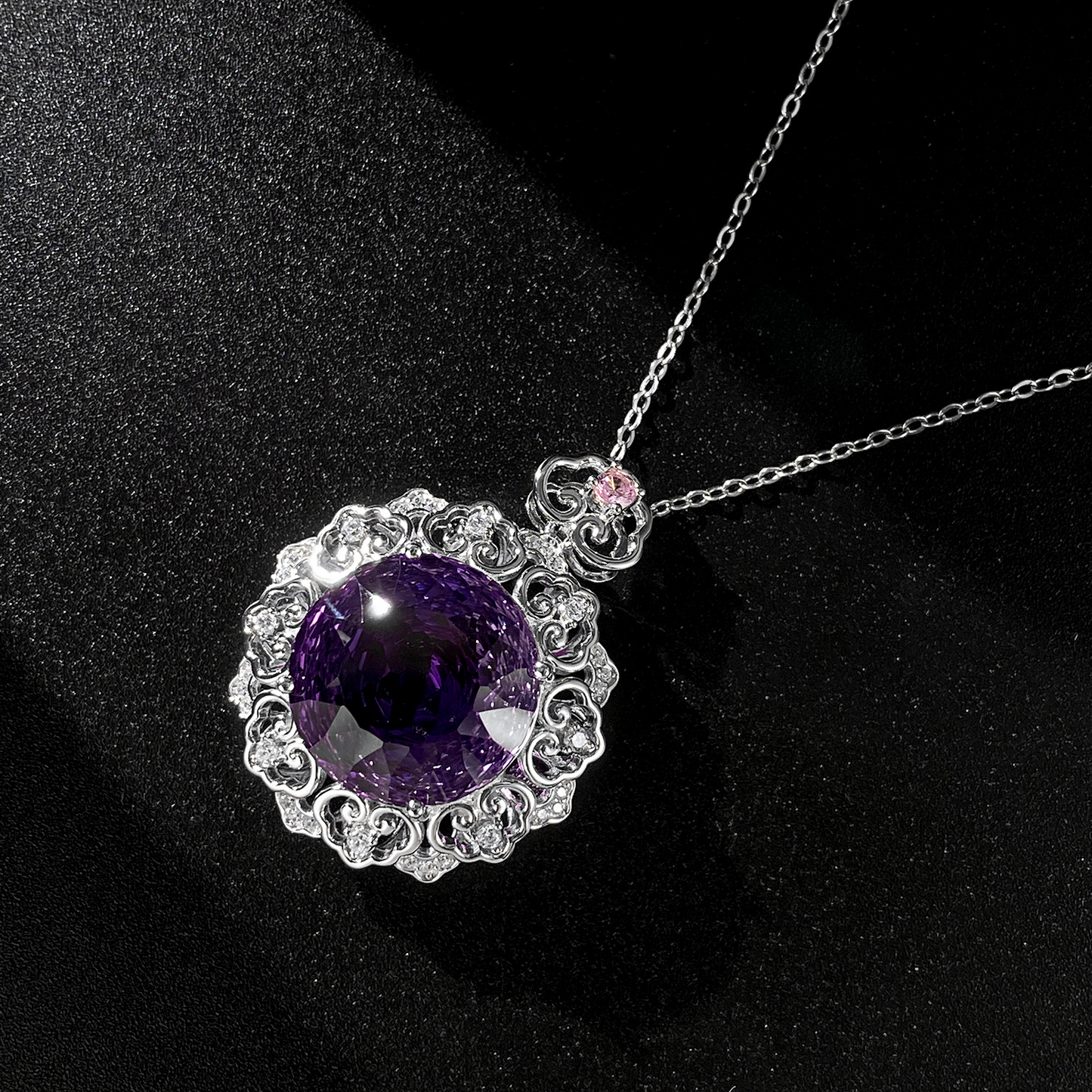 Luxuriöse S925 Silber Natürliche Amethyst Anhänger mit Halskette - Perla d'Oro #