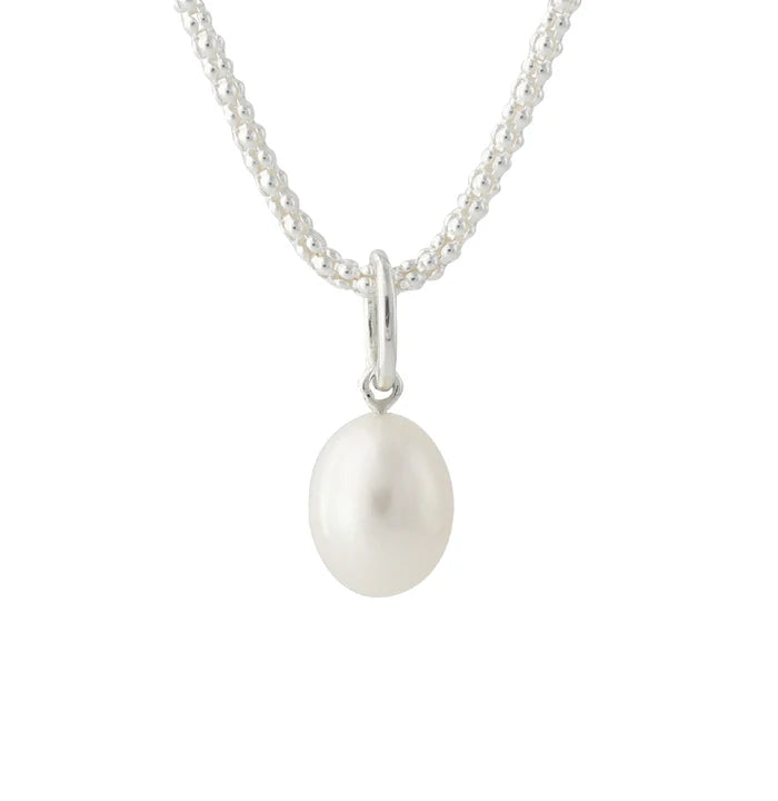 Silberanhänger mit Süßwasserzuchtperle (8x12 mm) an feiner Silberkette