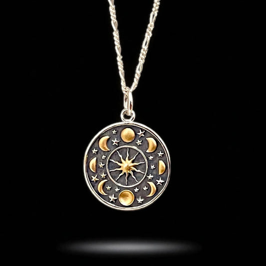 Silberkette mit vergoldetem Mondphasen-Anhänger, handgefertigt 925 Sterling, MadamLili