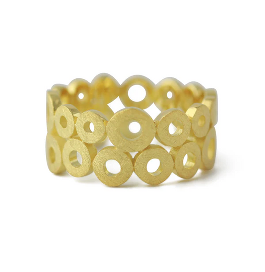 Doppelter Donut-Ring aus 925er Silber, 18ct Gelbvergoldung, modernes Donut-Design