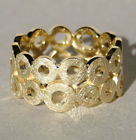 Silberring Donut Double aus 925er Sterlingsilber, 18ct Gelbvergoldung, Donut-Gliederdesign.