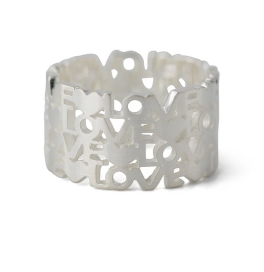 Silberring Amore aus 925er Sterlingsilber mit kunstvollem Durchbruchdesign und LOVE-Muster.