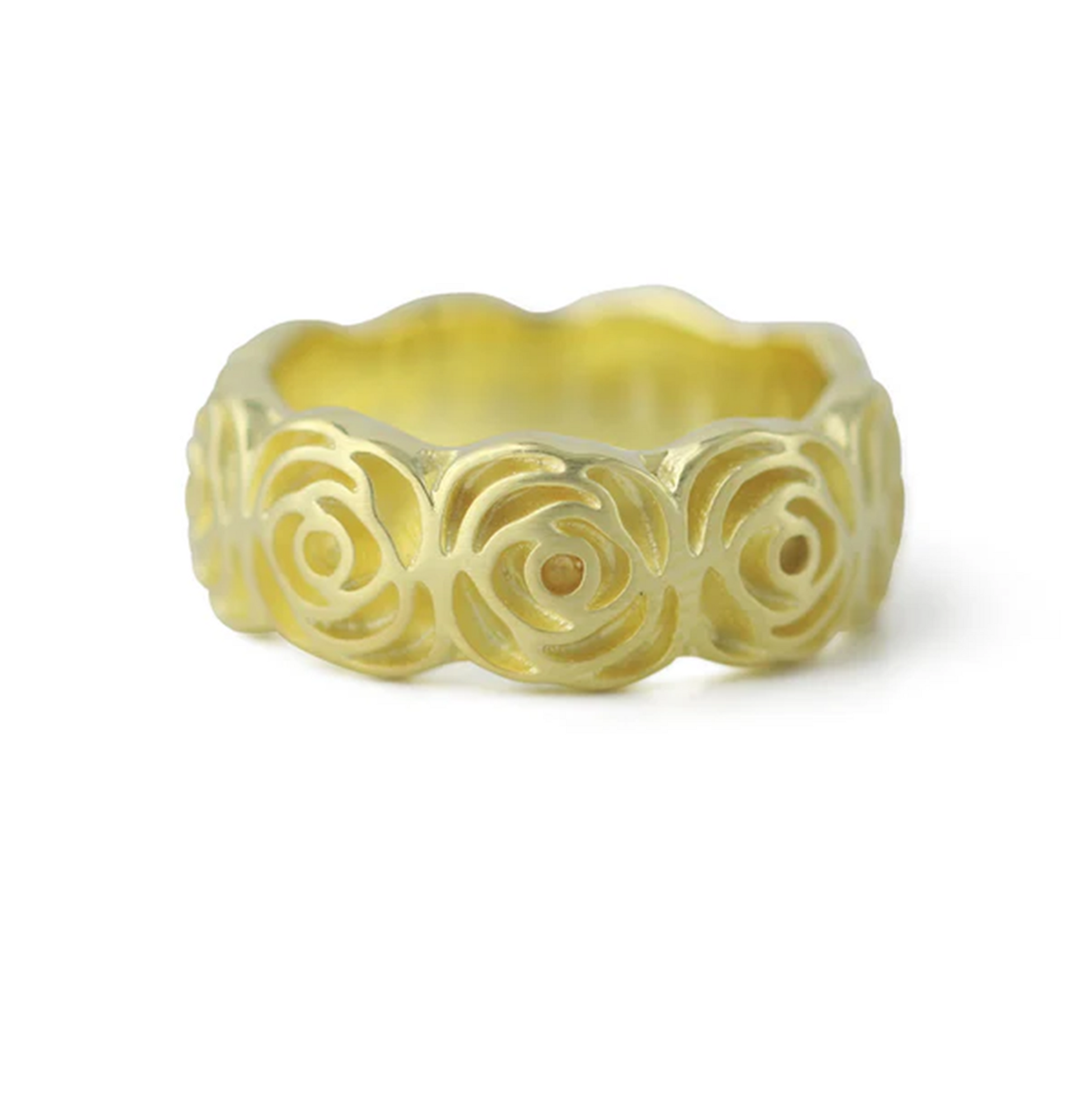 Silberring Rose mit Rosenmuster, 925 Silber, 18ct Gelbvergoldung