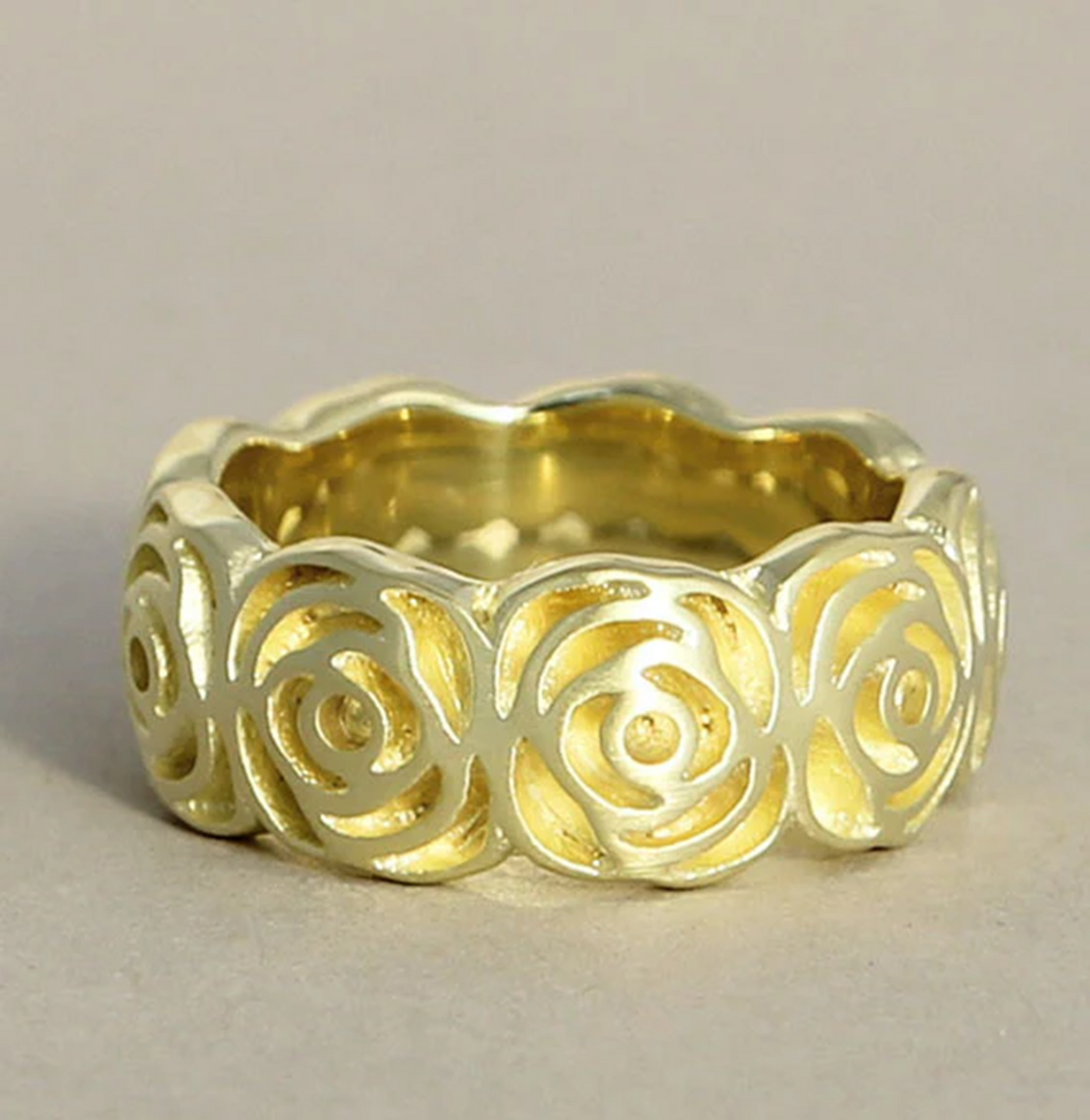 Silberring Rose, 18ct Gelbvergoldung, filigrane Rosendesigns, 925 Silber, handgefertigt