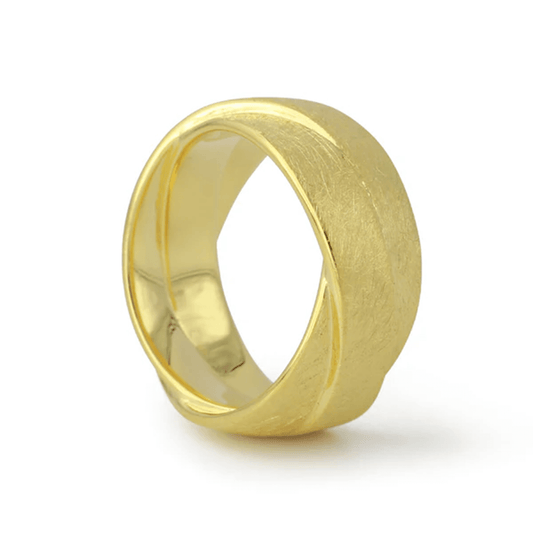 Silberring Essenza, 18ct Gelbvergoldung, breiter überkreuzter 925-Silberring, handgefertigt