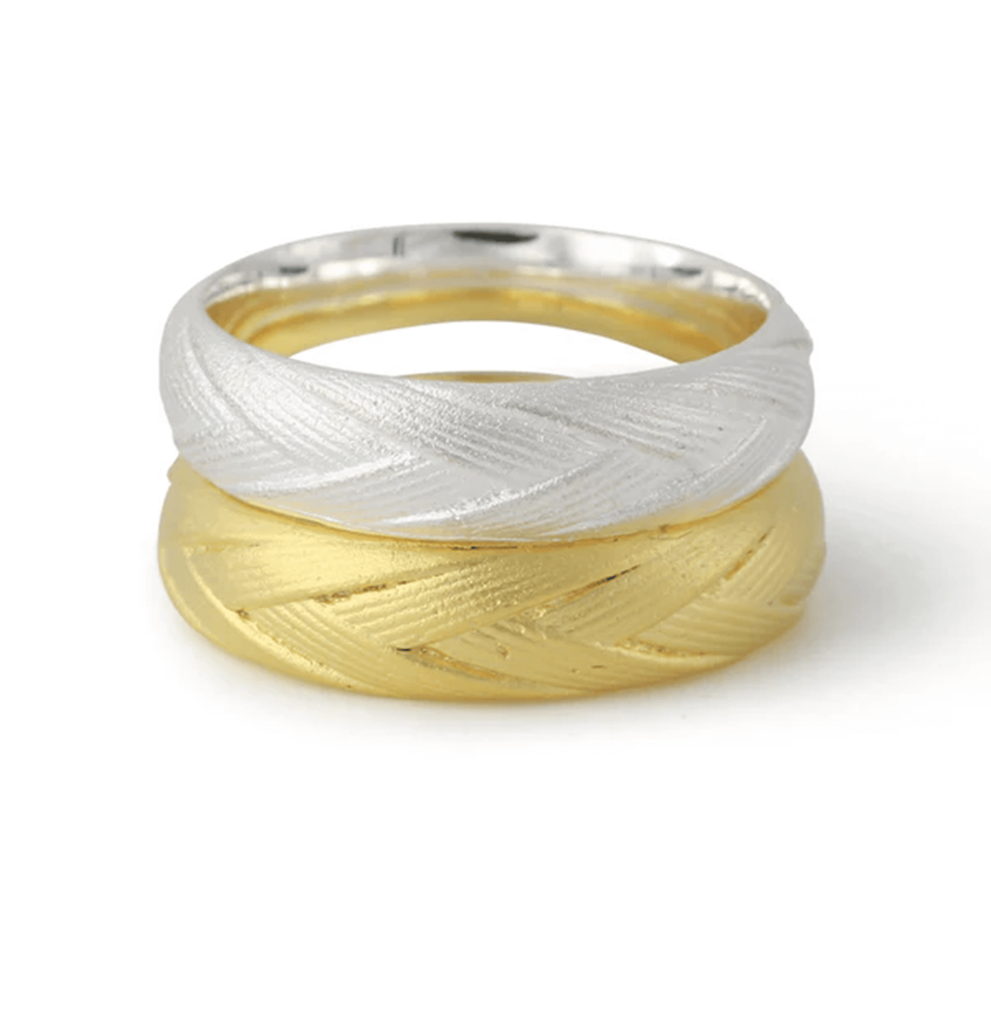 Silberring Vento Argento, 18ct vergoldet – zweifarbiger Ring mit strukturierter Oberfläche.