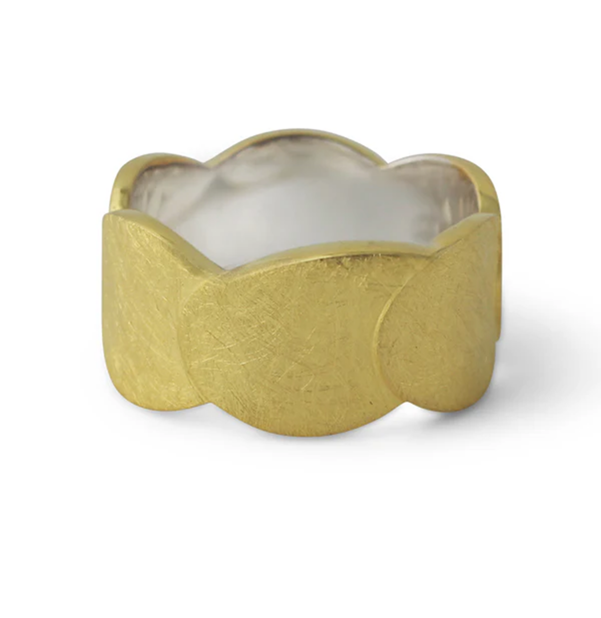 Silberring Kaskade, 18ct vergoldet; handgefertigt, organische, fließende Linienführung mit weichen überlappenden Formen.